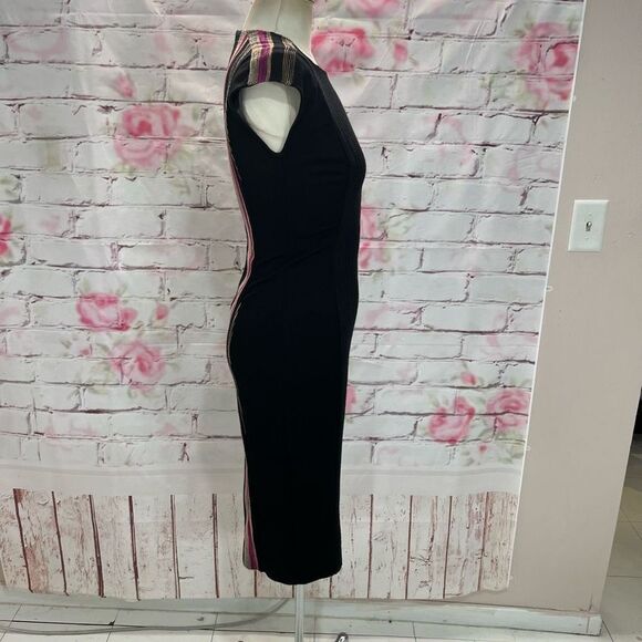 🔥5/25 sale🔥Rachel Rachel Roy black vertical stripe panel cap sleeve midi dress - Picture 4 of 10